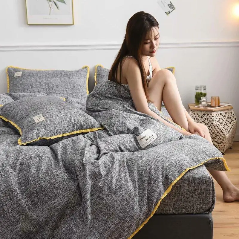 Woven Label Bedding Set Skin affinity Bed Twin Queen King Size Sheet Grey Duvet Cover pillowcase Linen | Дом и сад