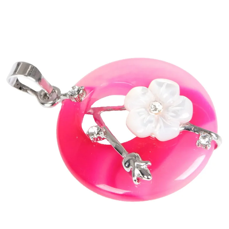 rosy agate Подвеска из натурального камня, покрытая серебром, жемчужные аметисты, кварц, бирюза, тигровый глаз, лазурит, цветок, каменные подвески - Окраска металла: rosy agate