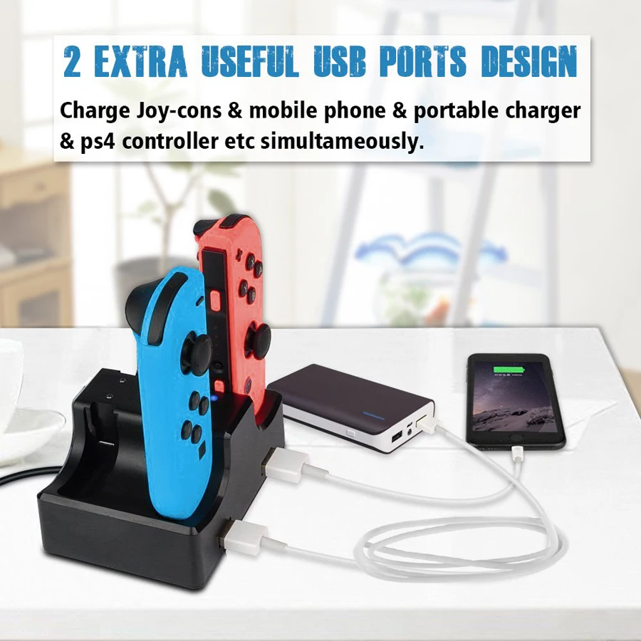 4 в 1 зарядное устройство для Nintendo Switch Joy con со светодиодной зарядной док станцией 2