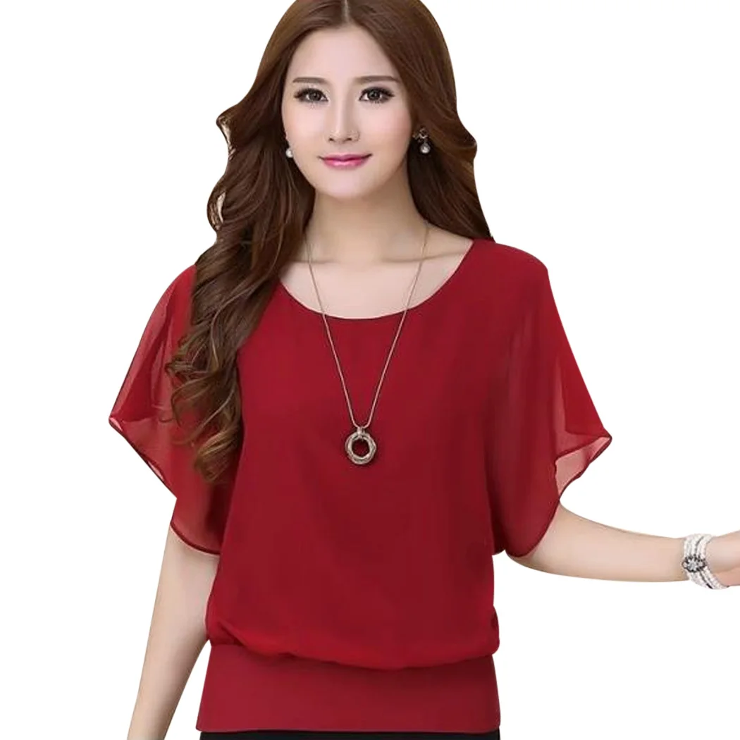 Для женщин s Топы Шифоновая блузка плюс Размеры Blusas Femininas рюшами летучая мышь
