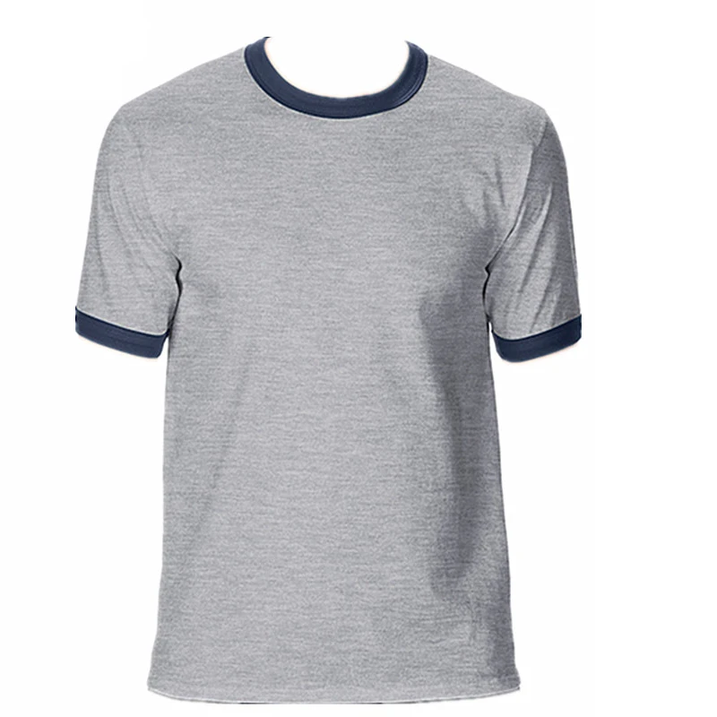sport grey navy GILDAN Стиль Рок Летняя мужская футболка с коротким рукавом футболки повседневные белые с контрастным воротником и рукавами футболки для мужчин - Цвет: sport grey navy