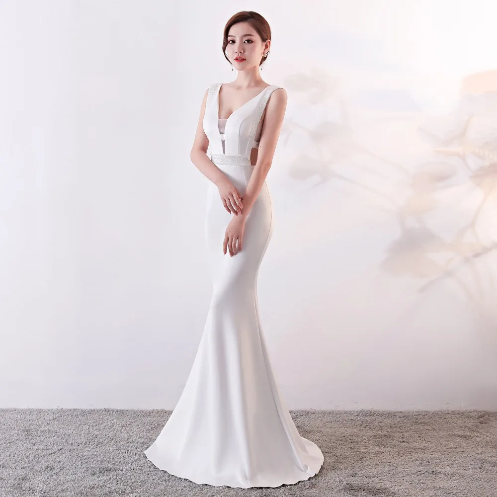 Женское платье Vestido de fiesta, сексуальные длинные вечерние платья, расшитые бисером, v-образный вырез, сексуальное облегающее платье Русалка, свадебные, вечерние