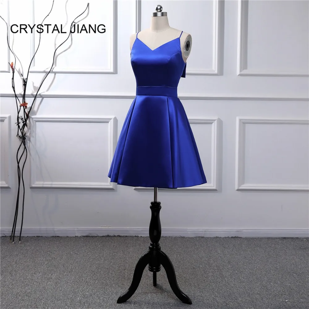 Королевские синие Бальные платья сексуальные V шеи Спагетти ремни Мини vestidos cortos 8 класс выпускные платья
