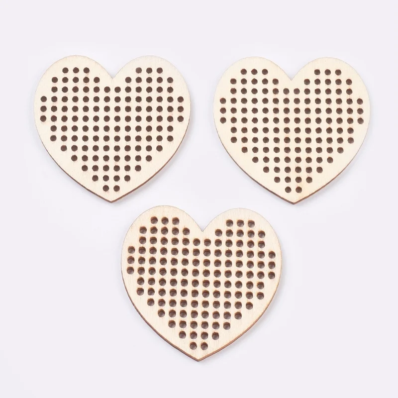 

100pcs Wooden Needlecraft Cross-stitch Embroidered Blank Disc, Blanched Almond, Round /Oval /Heart, hole: 2mm, Brooch accessorie