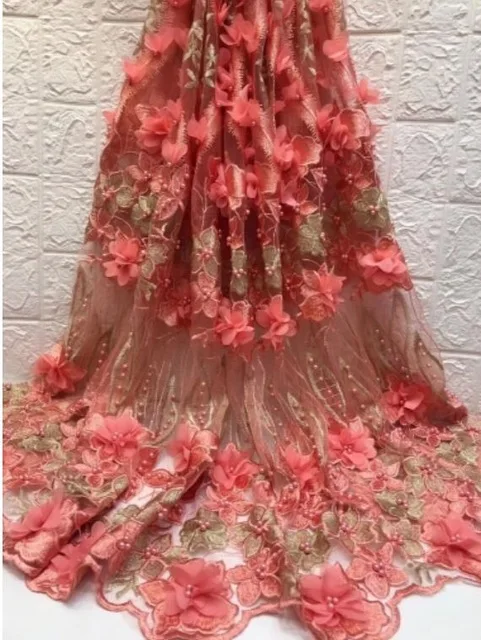 Новые африканские 3D цветы с BeadedTulle кружевная ткань оптом высокое качество