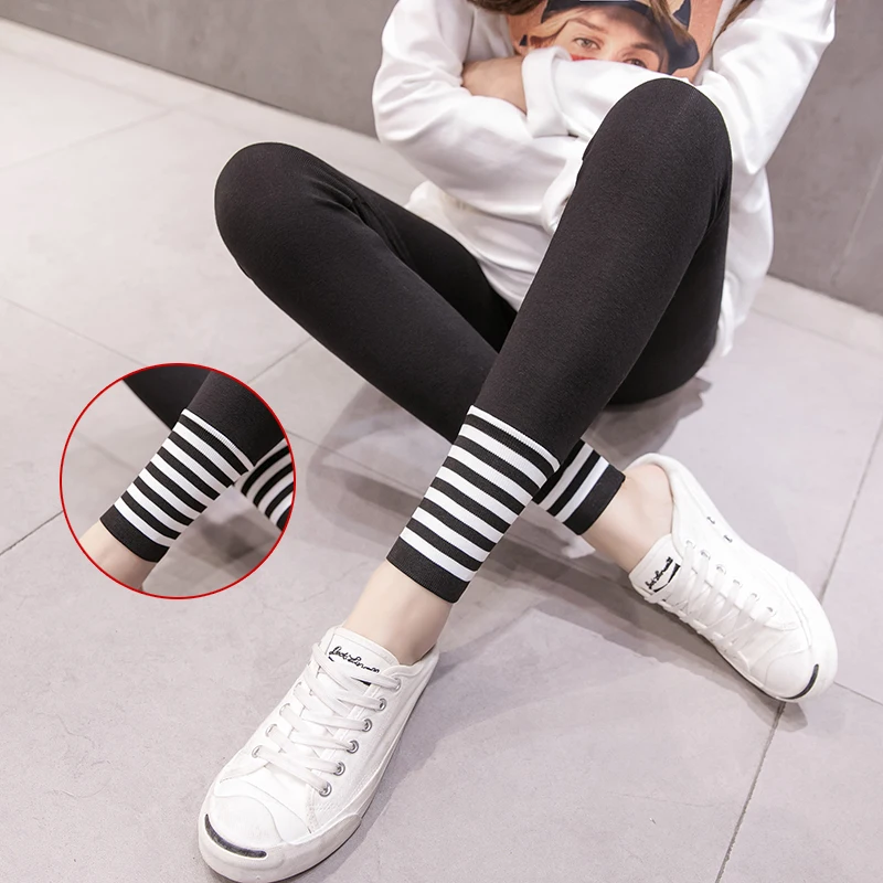 2020 Spring And Autumn New Pregnant Women Cotton Leggings Skinny Belly Pants Striped Patchwork Maternity Slim Basic Trousers | Мать и