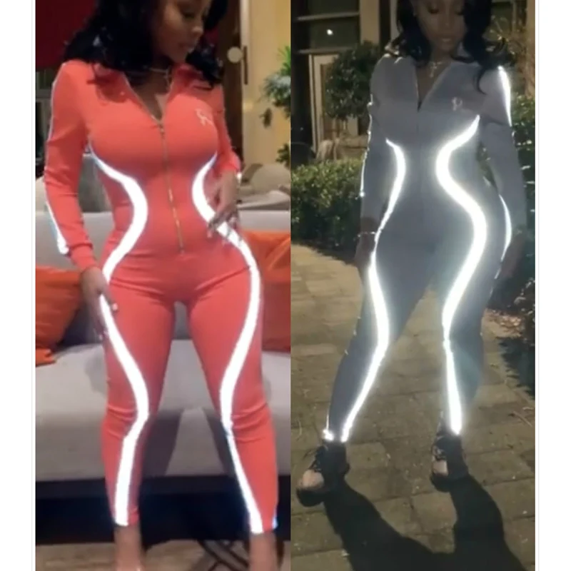 2019 светоотражающий Ночной комбинезон в полоску Облегающий с длинным рукавом