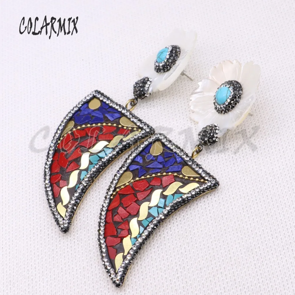 2 пары цветочных сережки в виде ракушек длинный Рог со стразами модные серьги