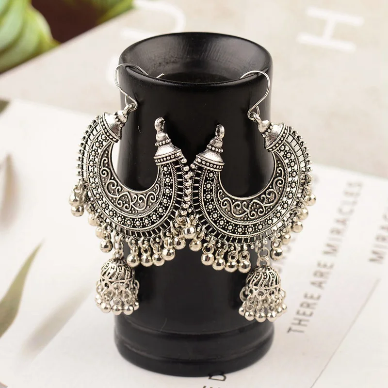 Классические этнические серьги в виде капель воды Jhumka, женские винтажные резные турецкие Серебряные Колокольчики с кисточками, индийские турецкие ювелирные изделия, Женские Ювелирные изделия