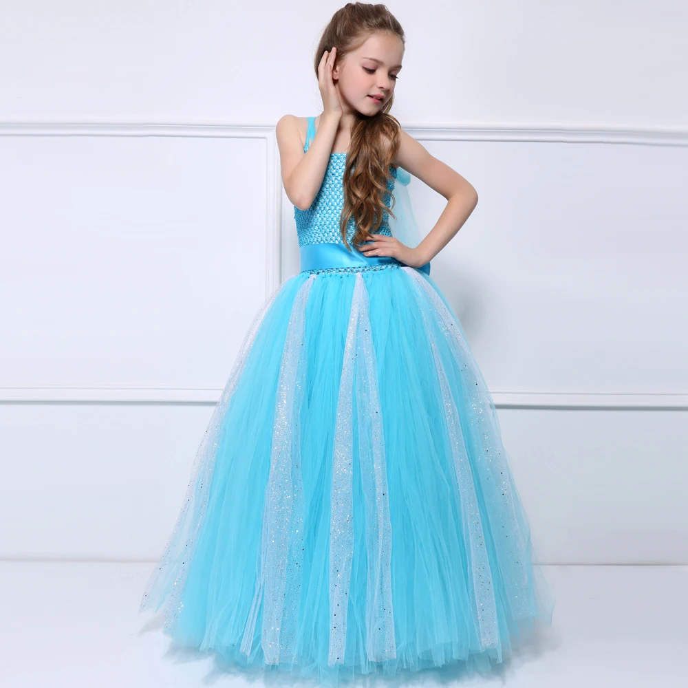 Звездного неба ошеломительное Сверкающее голубое платье-пачка для девочек