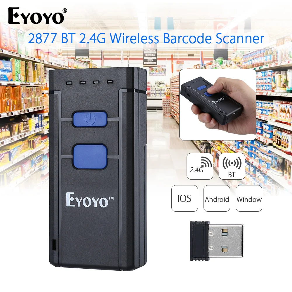 Scanner de Código de Barras Código de Barras para Android 2.4g sem Fio Eyoyo Mini Scanner Ios Windows Bluetooth Mj-2877 1d