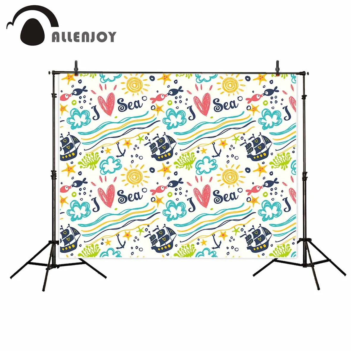 Allenjoy photography backdrops lovely background for children cloud boat fish sun love hearts photographic baby | Электроника