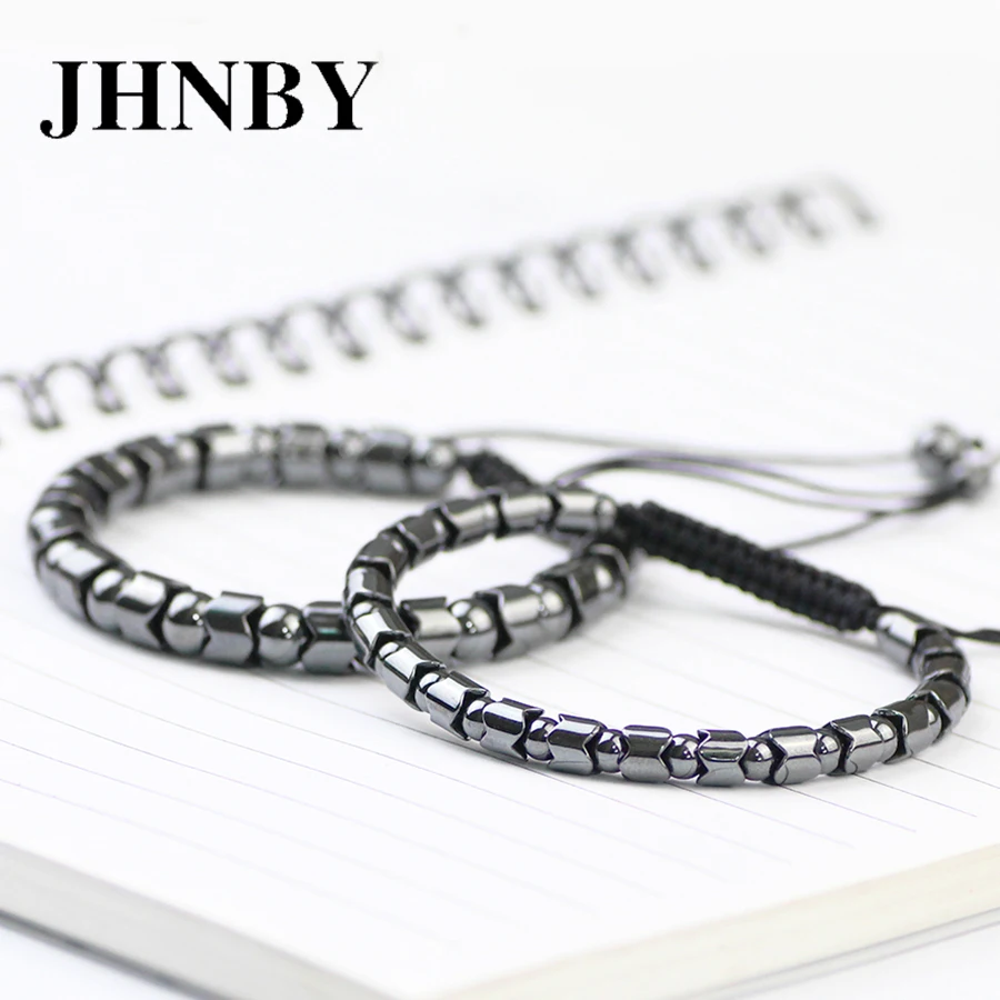 JHNBY Gearwheel 5/7mm Hematite Stone Beads Charms Men Bracelet Gun Black Color Fashion Women Braided Rope Bangle Jewelry Gift | Украшения и