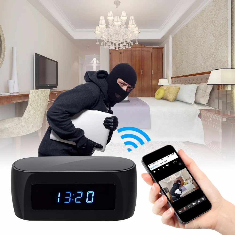 Wi Fi IP мини камера HD видеокамера настольные часы будильник ночное видение