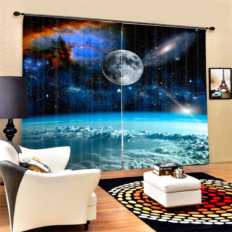 

Outer space Galaxy Luxury Blackout 3D Curtains For Living room Bedding room Office Drapes Cotinas para sala