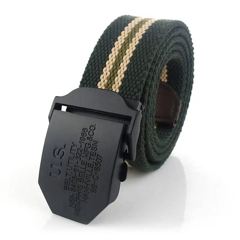 Green stripe BOKADIAO мужской и женский военный брезентовый ремень роскошный черный металлический пояс с пряжкой для джинсов армейские тактические ремни для мужчин ремень мужской - Цвет: Green stripe
