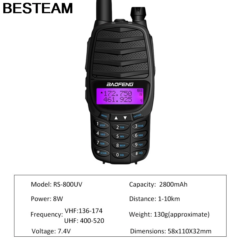 2019 Новый иди и болтай Walkie Talkie Baofeng RS UV800 двухстороннее радио 8 Вт двухдиапазонный UHF