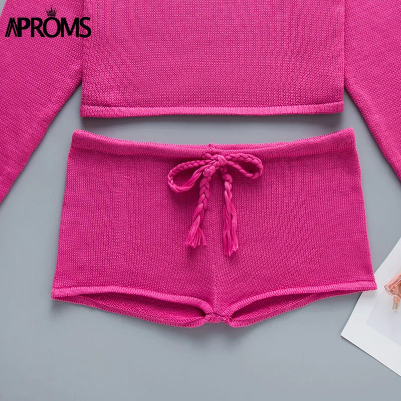 Rose Solid Aproms, элегантные яркие полосатые трикотажные шорты с высокой талией для женщин, лето, крутые пляжные эластичные бикини шорты для девушек, женские плавки - Цвет: Rose Solid