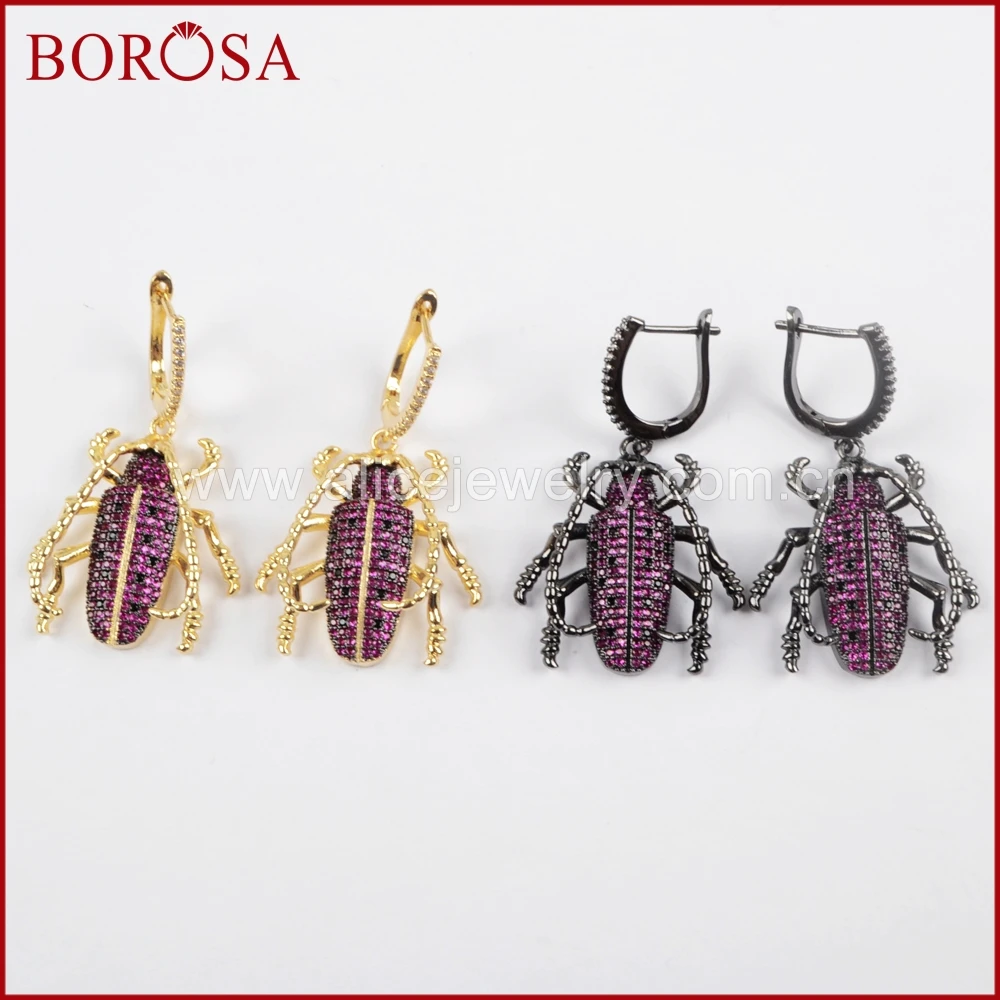 

BOROSA 2pairs Insects Drop Earrings Jewelry,Micro Pave CZ Beetles Crystal Ladybugs Fly Bee Dangle Earrings for Women Girls WX845