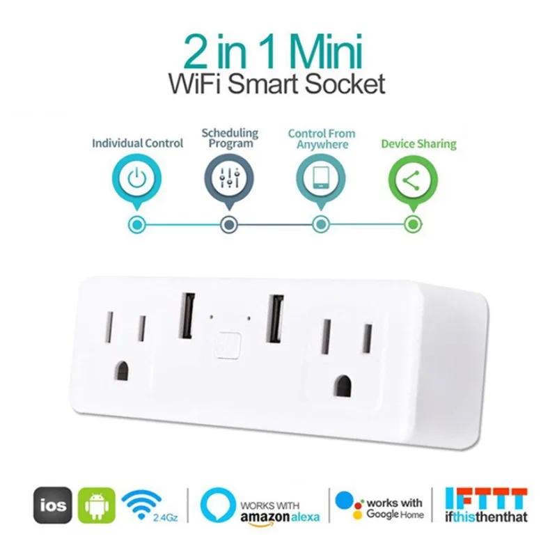 Wifi умная розетка US двойная интерполяция power Monitor Plug с двойным портом USB