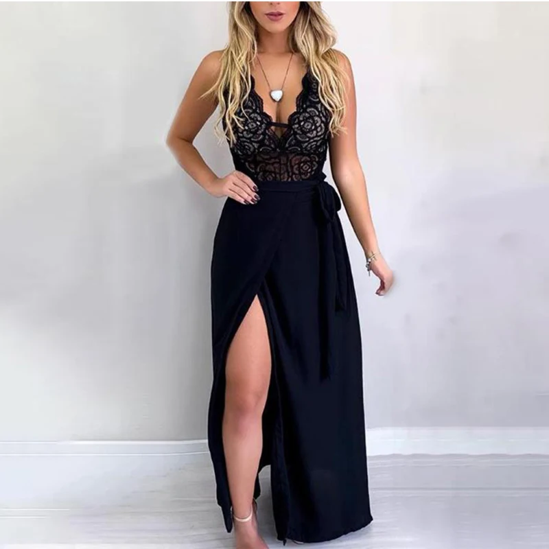 Женское сексуальное длинное черное кружевное платье элегантные вечерние платья