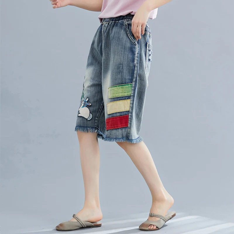 Женские джинсовые капри в стиле пэчворк летняя уличная одежда 2019 короткие джинсы