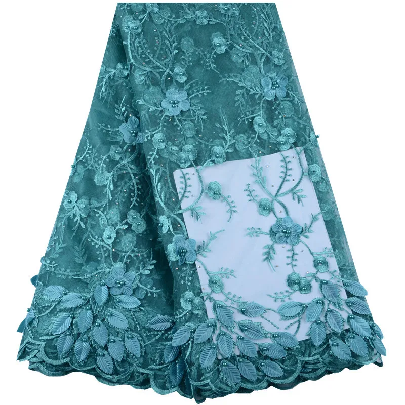 3D Flower Blue Lace French Voile Fabric 2019 High Quality African Nigerian Fabrics For Women Party Dress | Дом и сад