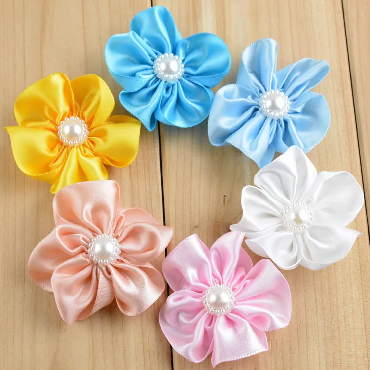 100 шт./лот 16 видов цветов DIY ленты ручной работы Цветы с жемчугом|ribbon handmade flowers|handmade