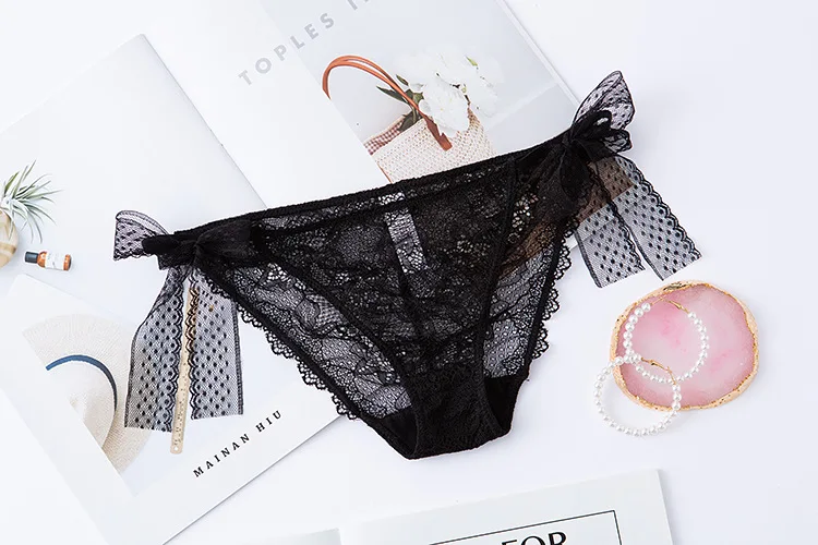 Quaslover Women's Summer Sexy Panties Breathable Comfort Underwear Lace Transparent Panties Female Low Waist Panty with Bow
