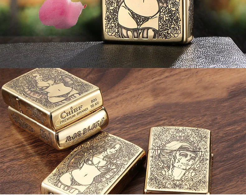 CHIEF keleton beauty новая гравировка; шлифовальное колесо керосиновая машина медная ракушка зажигалка; подарочная упаковка
