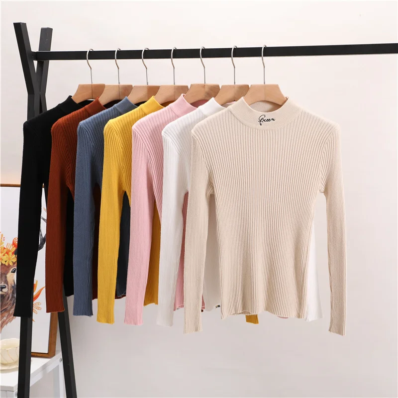 New Women Sweater Queen Embroidery Letter Knitted Pullovers Crew Neck Autumn Winter Casual Slim Elastic Ladies Knitwear | Женская одежда