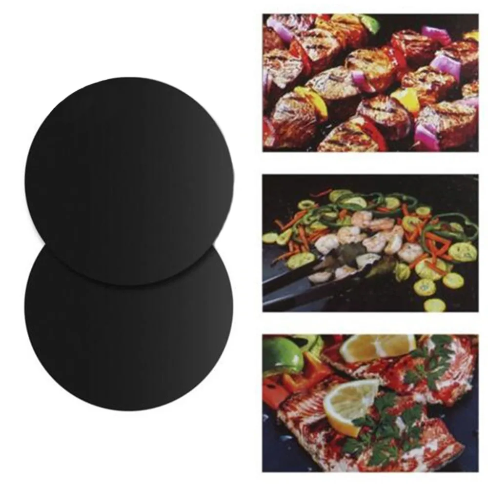 2pcs Reusable Round Pan Non-Stick BBQ Grill Mat Pad Baking Sheet Meshes Portable Outdoor Picnic Cooking Barbecue Tools | Дом и сад