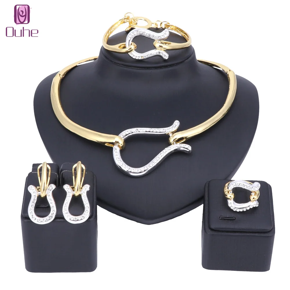 OUHE Vintage Gold Silver Color Crystal Bridal Jewelry Sets Italian For Women Girls Wedding Jewelry Sets Costume Accessories Gift