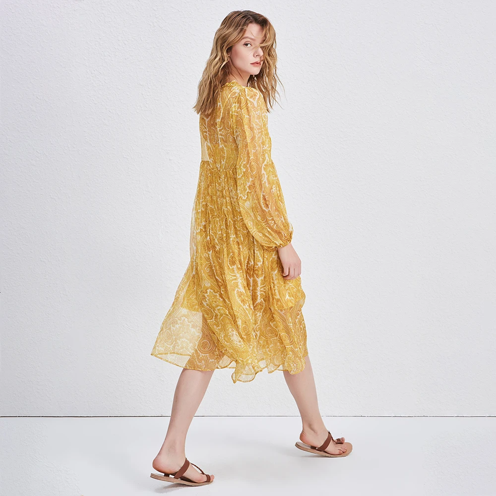 Женское пляжное платье Heydress желтое этническое свободное с длинным рукавом и