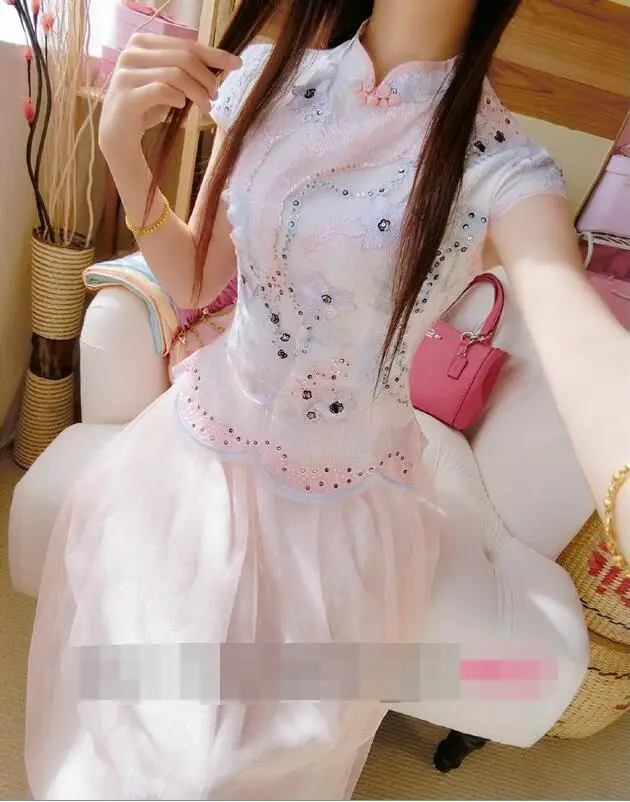 2019 летнее платье средней длины с вышивкой и блестками для девочек модное