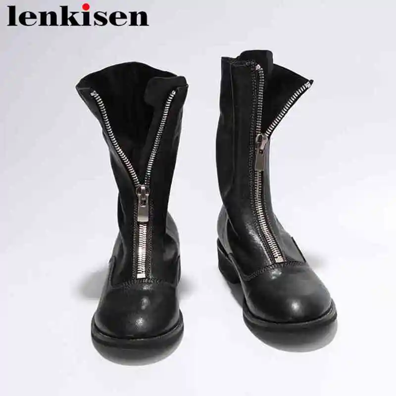Дизайнерские ботинки до середины икры на молнии Lenkisen из овчины низком каблуке с