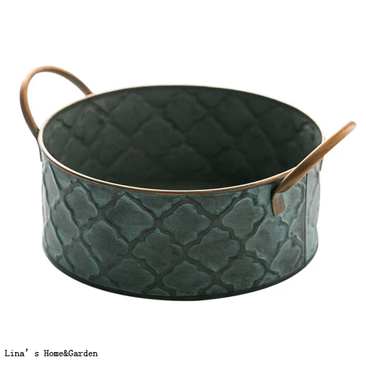 Винтажный круглый металлический поднос с ручками в стиле ретро для подачи