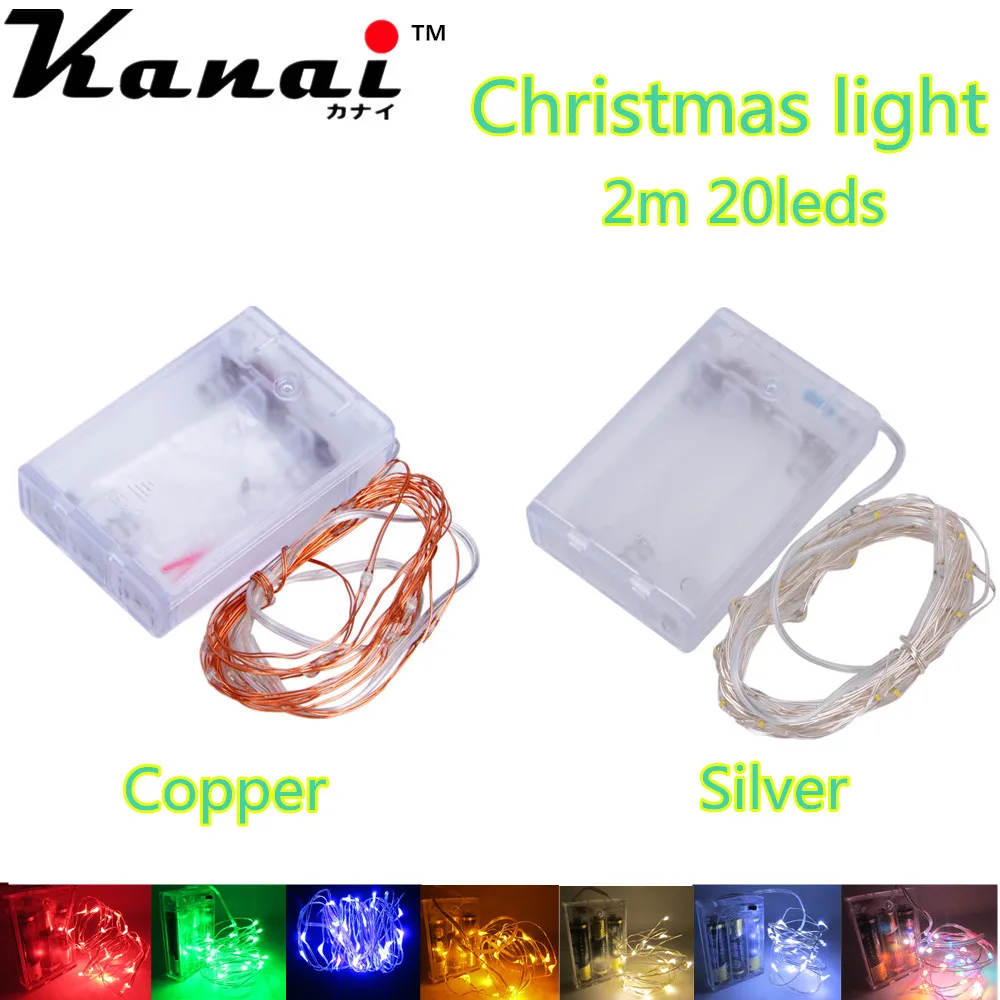 Гирлянда светодиодная медная серебристая с питанием от аккумулятора 3 аа 2 м 20