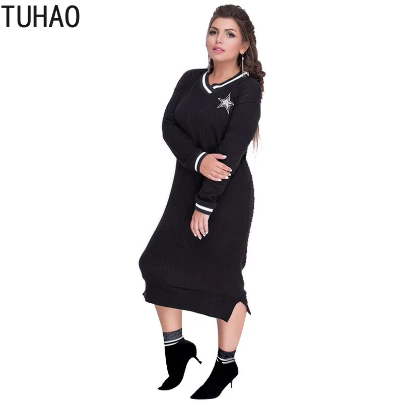 TUHAO Весна размера плюс 6XL 5XL 4XL элегантные черные офисные Повседневные платья большого размера Женская одежда большого размера вязаное платье JLSM
