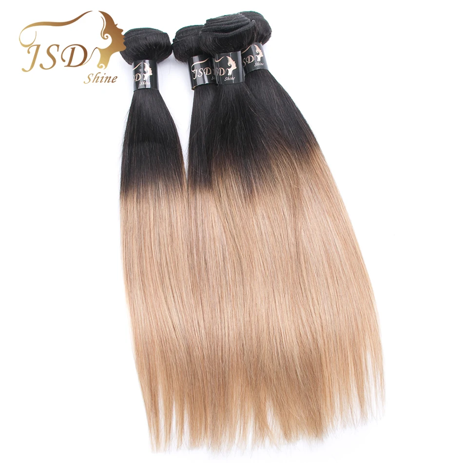 4PC Brazilian Hair Bundles Straight Weave Human Extensions 10-28inch T1B/27 JSDShine 2Tone Ombre Non Remy No Shedding | Шиньоны и