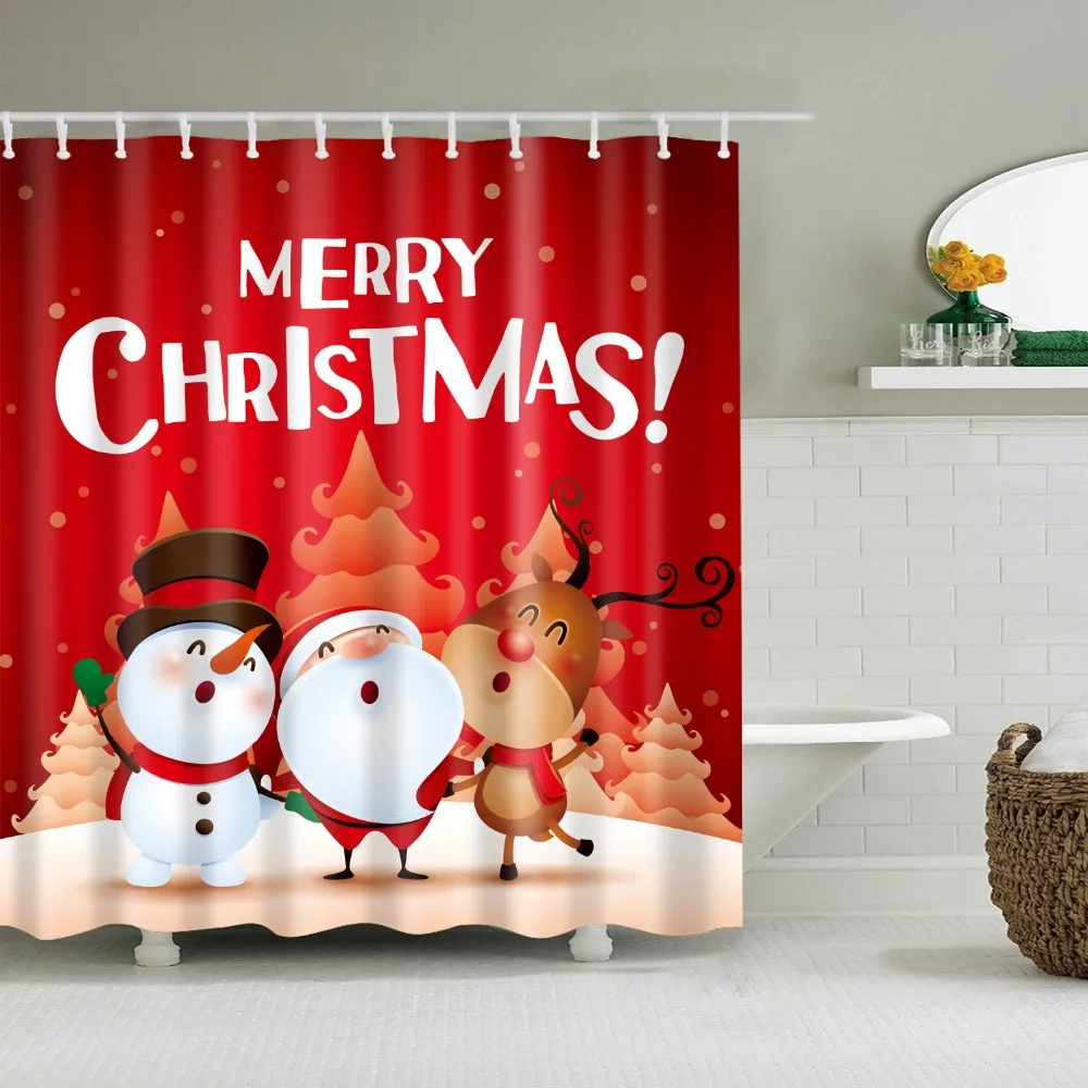 

Christmas Decoration Santa Claus Shower Curtain Washable Eco-friendly Waterproof Curtain For Bathroom With Plastic Hook B1033