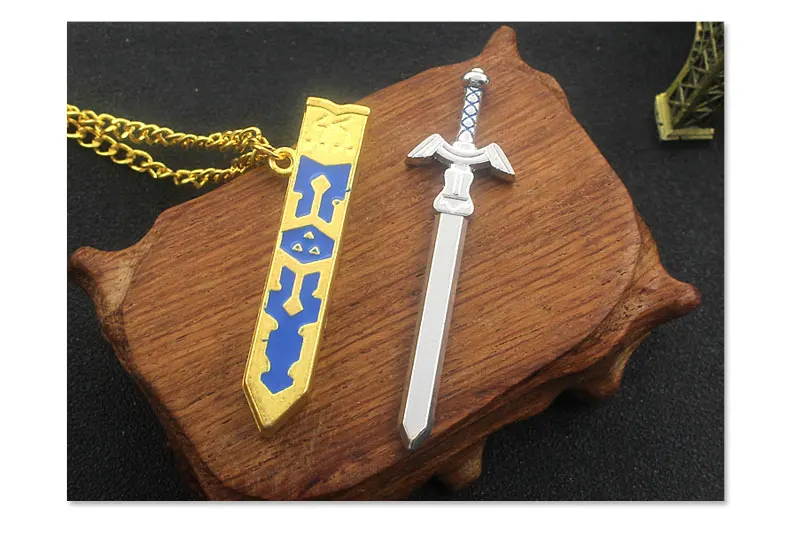 Мода ювелирные изделия фильм Zelda Легенда Triforce меч кулон Цепочки и ожерелья аниме Косплэй меч с коробкой Золотой Ожерелья Colar