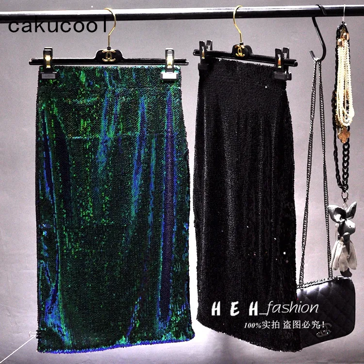 Женские юбки с пайетками Cakucool черные синие золотистые абрикосовые большие
