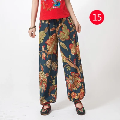 Хлопковые Штаны большого размера с цветочным принтом в национальном стиле