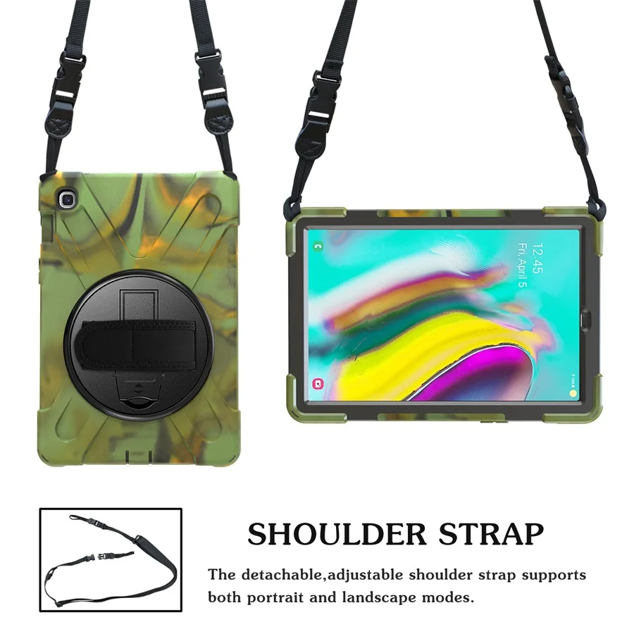 Camouflage Strap Для samsung Galaxy Tab S5e, 10,5 дюймов, T725, T725, детский чехол, противоударный, сверхпрочный, силиконовый+ подставка, гибридный, прочный, защитный чехол - Цвет: Camouflage Strap