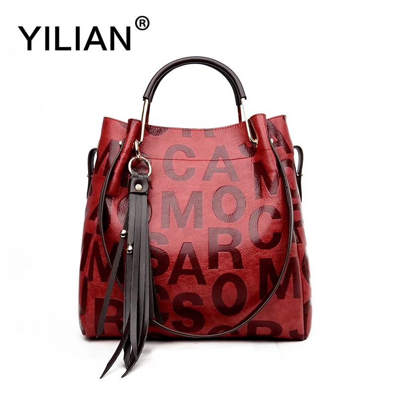 YILIAN модная женская сумка с буквенным принтом большие из искусственной кожи сумки