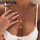 Ожерелье Bls-miracle, в богемном стиле, многослойная цепочка в стиле ретро, полумесяц Кулон с дизайном полумесяц, для девочек, ювелирные изделия, подарки для вечерние, NX-04
