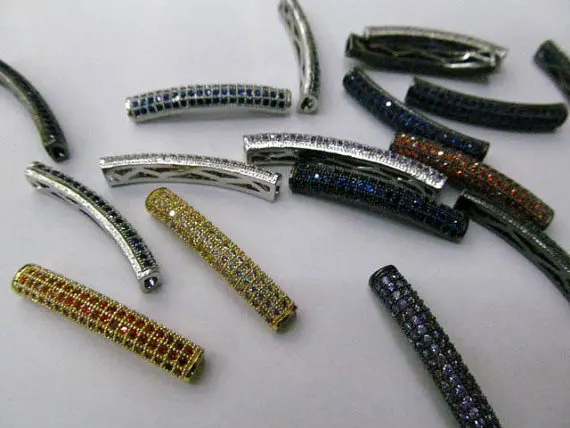 

top quality 12pcs 30-40mm Pave Micro CZ ,cubic zirconia Brass Crystal Connector ,Bar Tube Curved finding