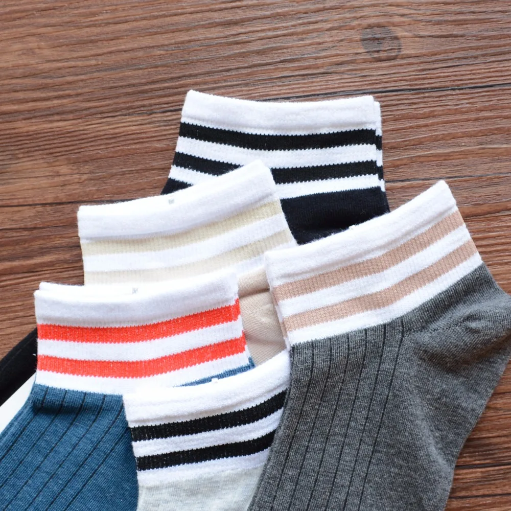 Удобные носки в полоску с буквенным принтом хлопковые молодежном стиле тапочки