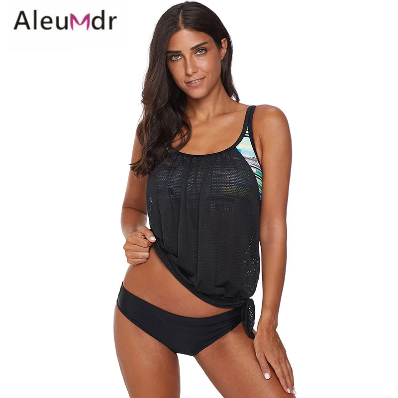 Aleumdr 2019 New Tankinis Women Black Layered Tankini Top with Brief Swimsuit Summer two piece Swimwear bathing suit LC411019 | Спорт и